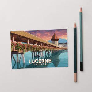 Lucerne Chapel Bridge Switzerland Vintage Postcard